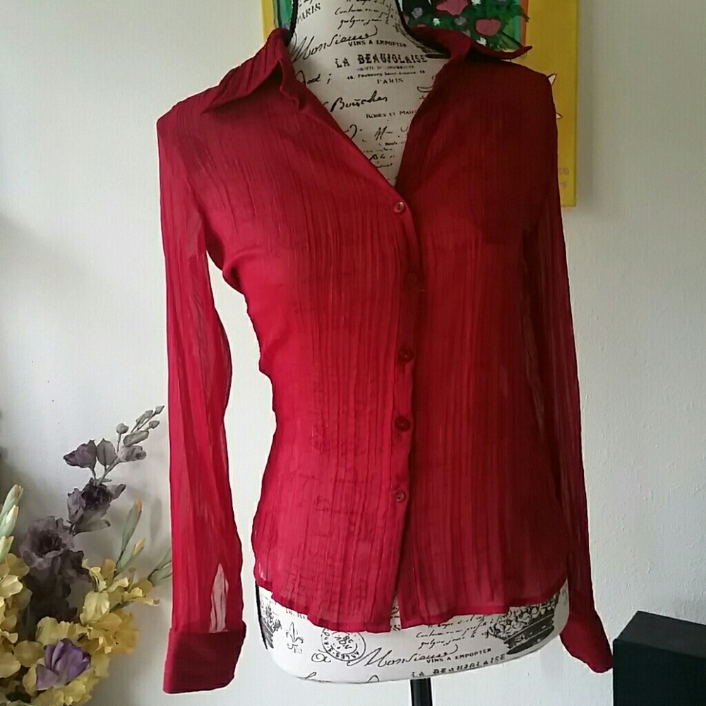 NWT. Anxiety red long sleeve blouse L